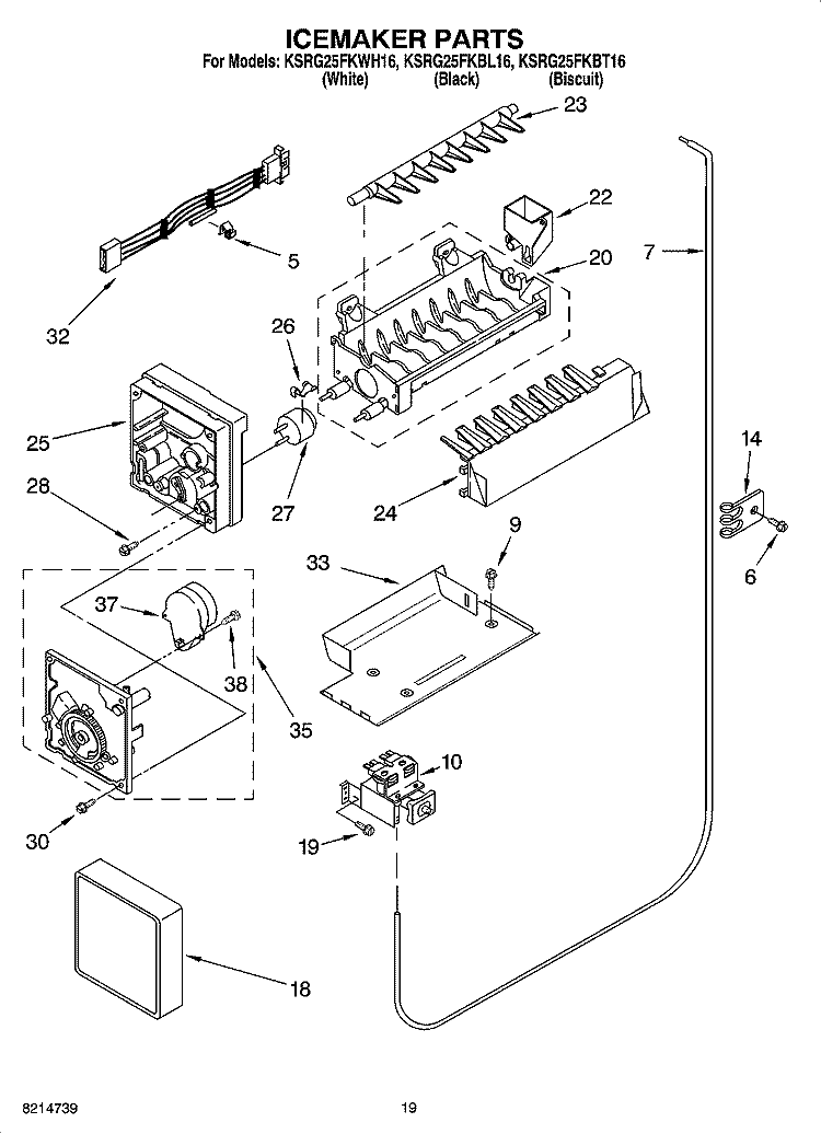 ICEMAKER PARTS, OPTIONAL PARTS (NOT INCLUDED) Diagram and Parts List for KSRG25FKBT16  KitchenAid Refrigerator