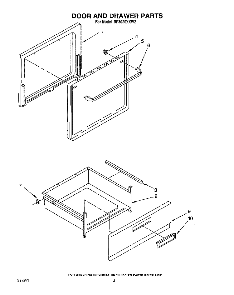 DOOR AND DRAWER Diagram and Parts List for RF3020XXW2  Whirlpool Range