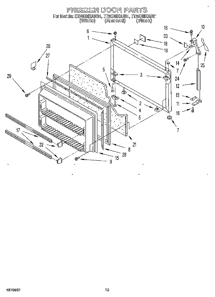 FREEZER DOOR Diagram and Parts List for ET20DMXAB01  Whirlpool Refrigerator