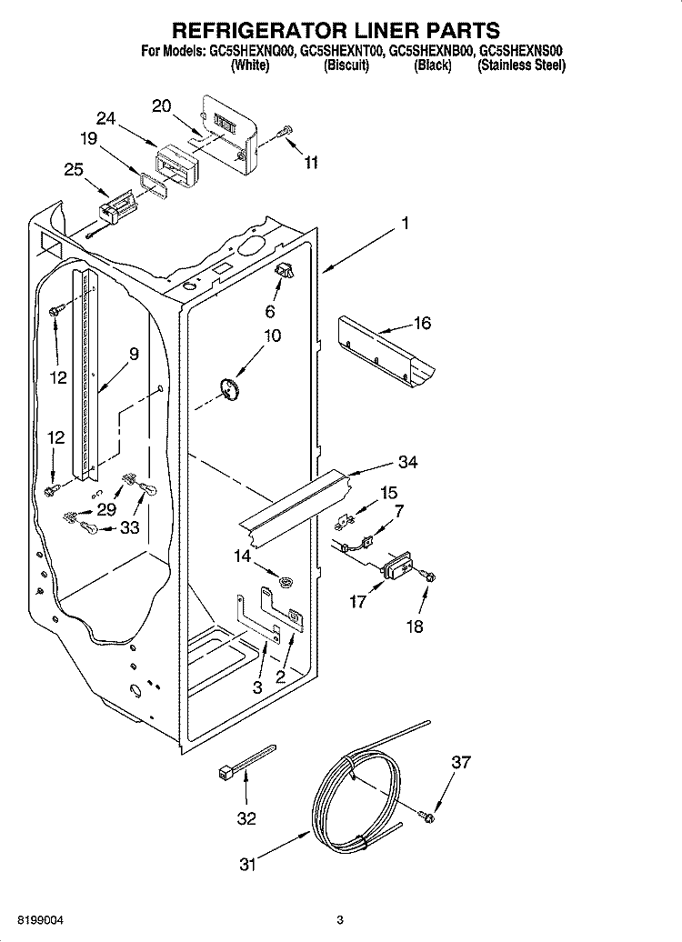 REFRIGERATOR LINER PARTS Diagram and Parts List for GC5SHEXNT00  Whirlpool Refrigerator