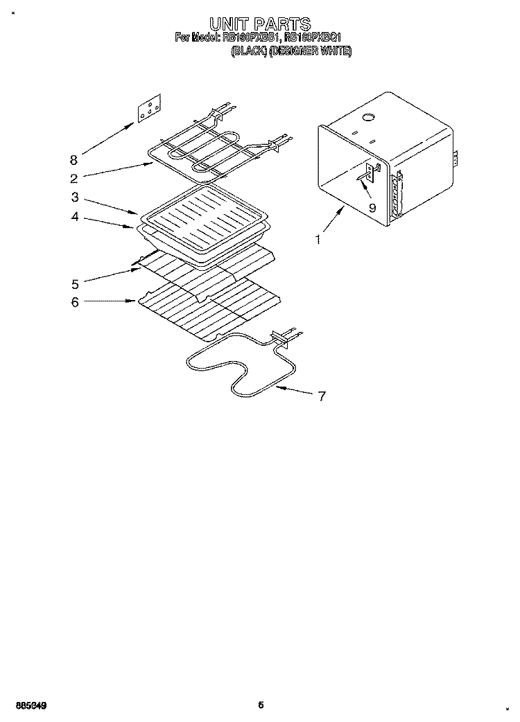 UNIT Diagram and Parts List for RB160PXBQ1  Whirlpool Wall Oven