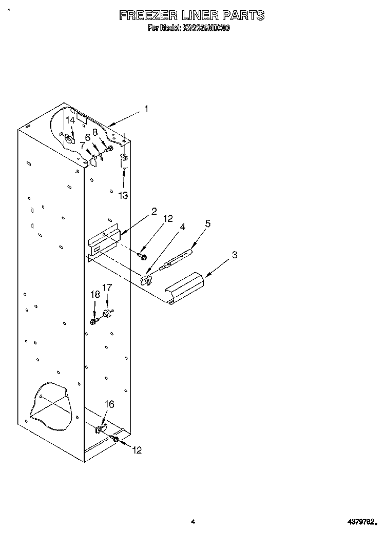 FREEZER LINER Diagram and Parts List for KSSS36MDX00  KitchenAid Refrigerator