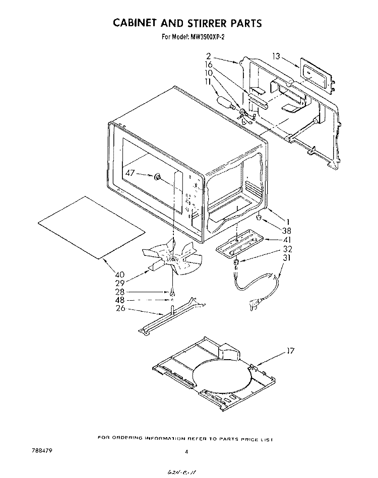 CABINET AND STIRRER Diagram and Parts List for MW3500XP2  Whirlpool Microwave