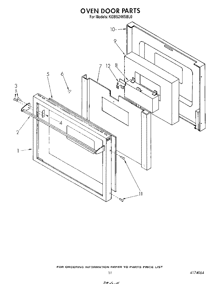 OVEN DOOR , LIT/OPTIONAL Diagram and Parts List for KGBS246SBL0  KitchenAid Wall Oven