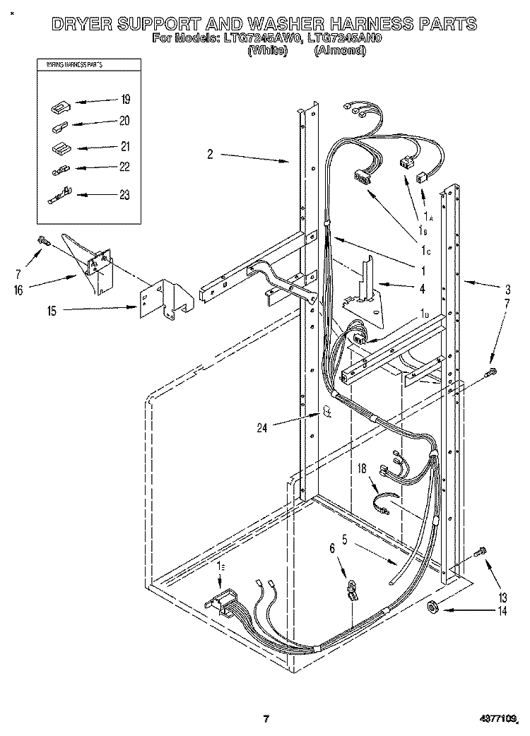 DRYER SUPPORT AND WASHER HARNESS Diagram and Parts List for LTG7245AN0  Whirlpool Washer Dryer Combo