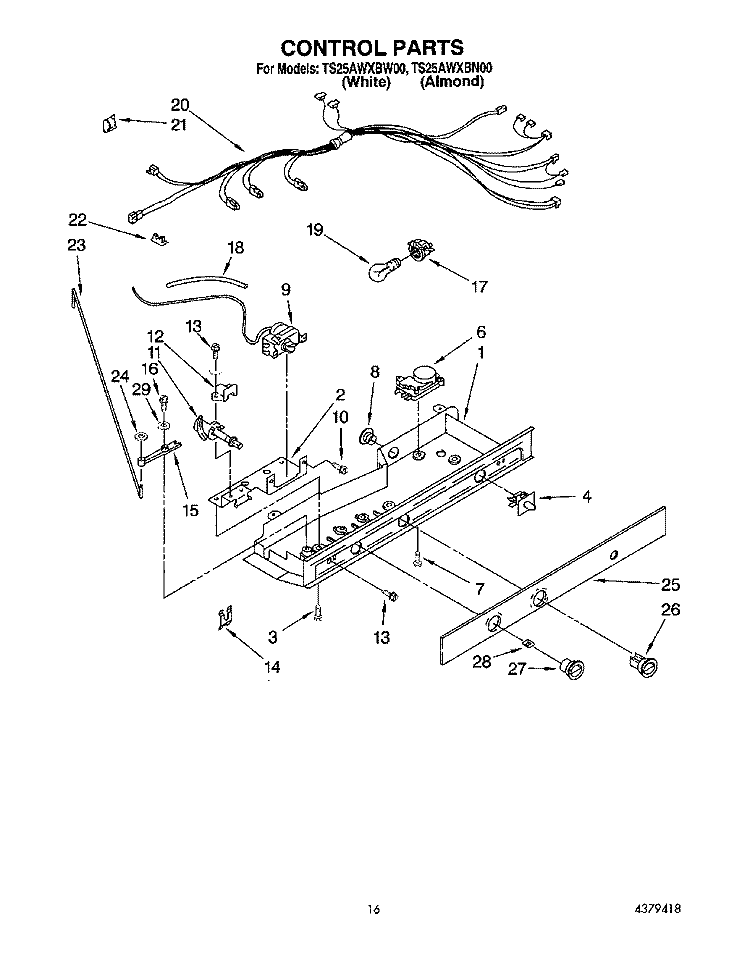 CONTROL Diagram and Parts List for TS25AWXBW00  Estate Refrigerator