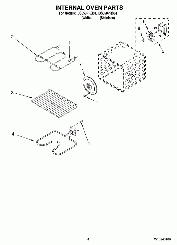 INTERNAL OVEN PARTS Diagram and Parts List for IBS550PRQ04  Whirlpool Wall Oven