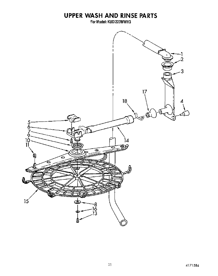 UPPER WASH AND RINSE Diagram and Parts List for KUDI220WWH3  KitchenAid Dishwasher