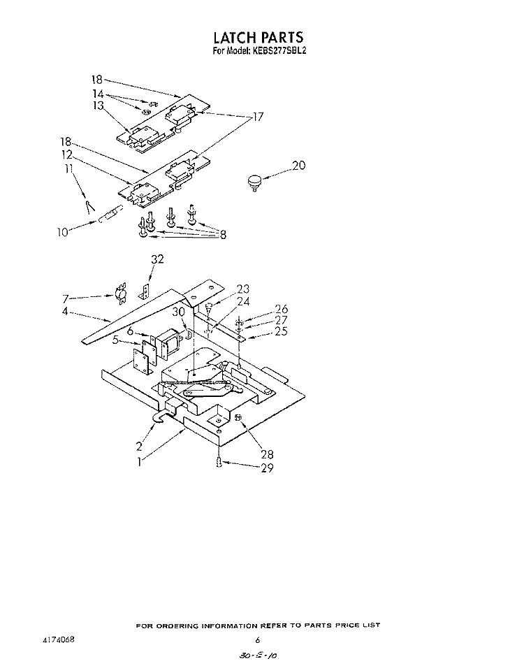 LATCH Diagram and Parts List for KEBS277SWH2  KitchenAid Wall Oven