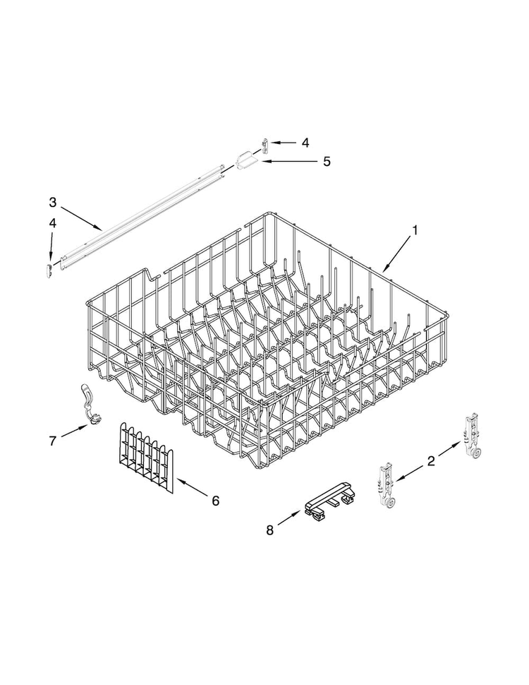 Upper Rack And Track Parts Diagram and Parts List for WDF530PAYT7  Whirlpool Dishwasher