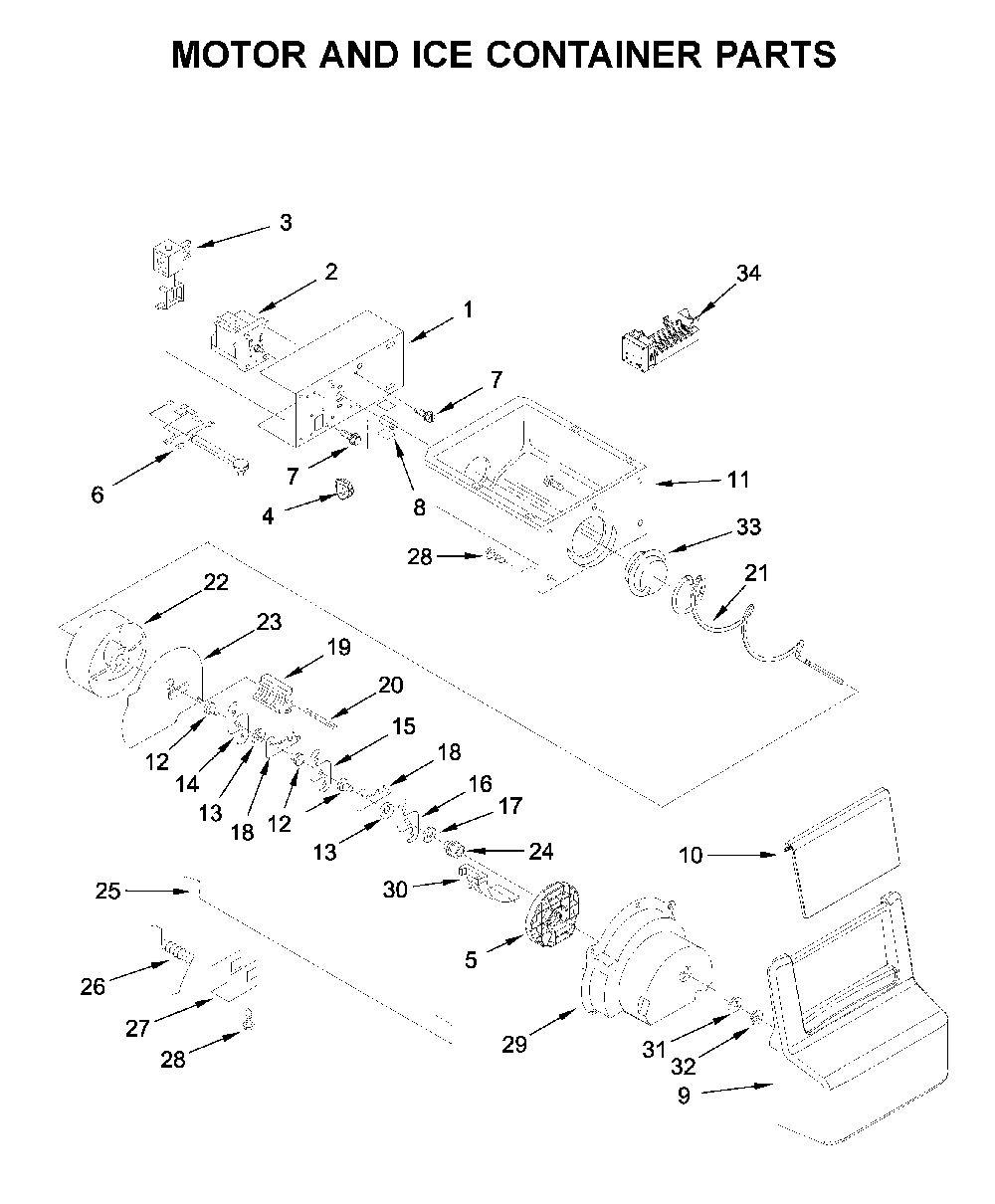 Motor and ice container parts Diagram and Parts List for WRS335SDHM03  Whirlpool Refrigerator