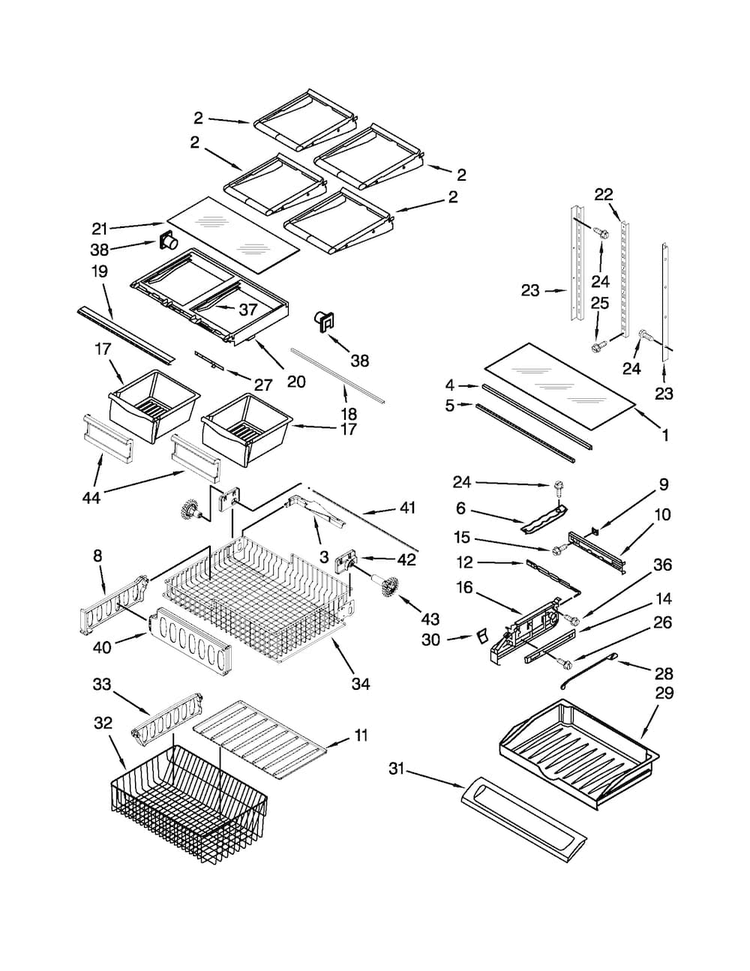 Shelf Parts Diagram and Parts List for 10672013017  Kenmore Refrigerator