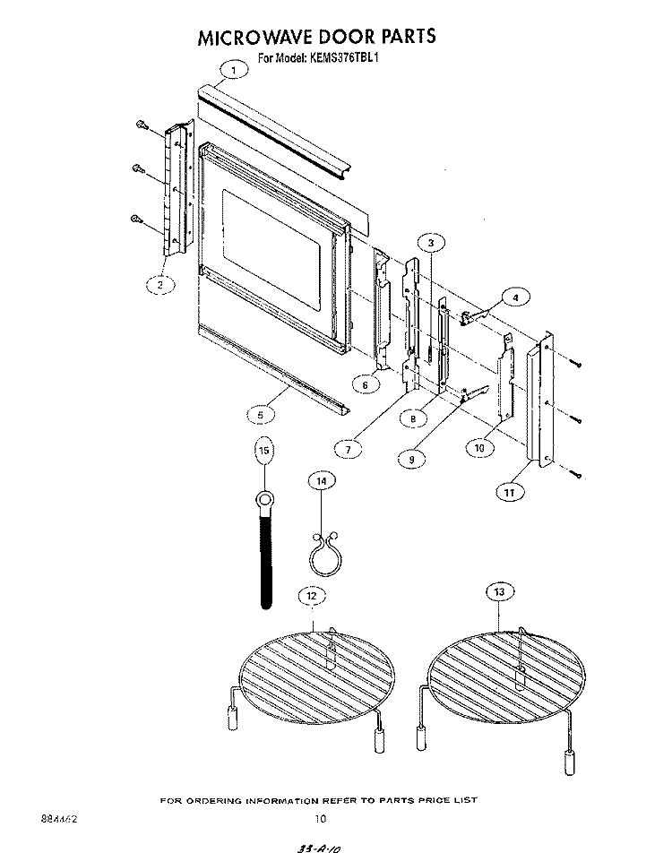 MICROWAVE DOOR Diagram and Parts List for KEMS376TBL1  KitchenAid Microwave Oven Combo