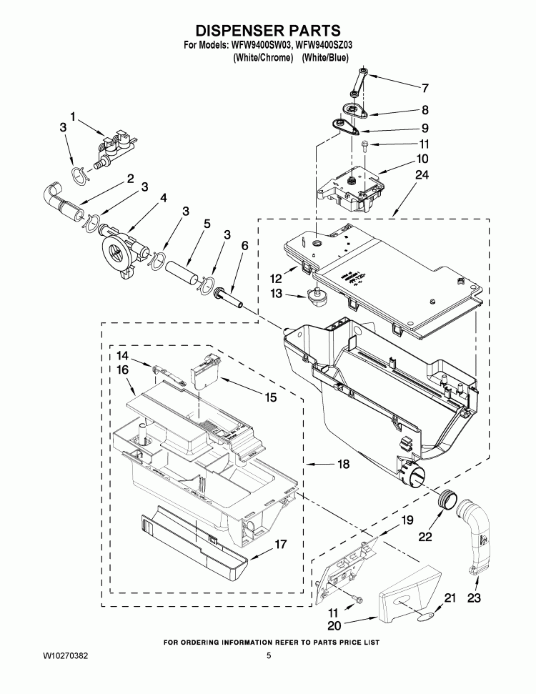 DISPENSER PARTS Diagram and Parts List for WFW9400SW03  Whirlpool Washer
