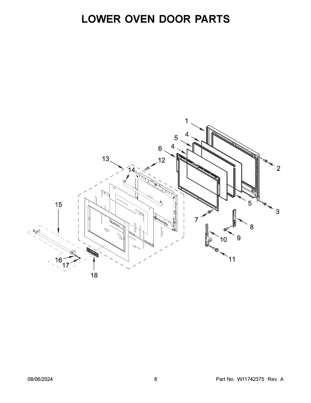 05 - Lower Oven Door Parts Diagram and Parts List for KOED430RSS00  Whirlpool Wall Oven