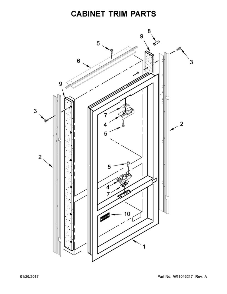 Cabinet Trim Parts Diagram and Parts List for KBFN402ESS02  KitchenAid Refrigerator