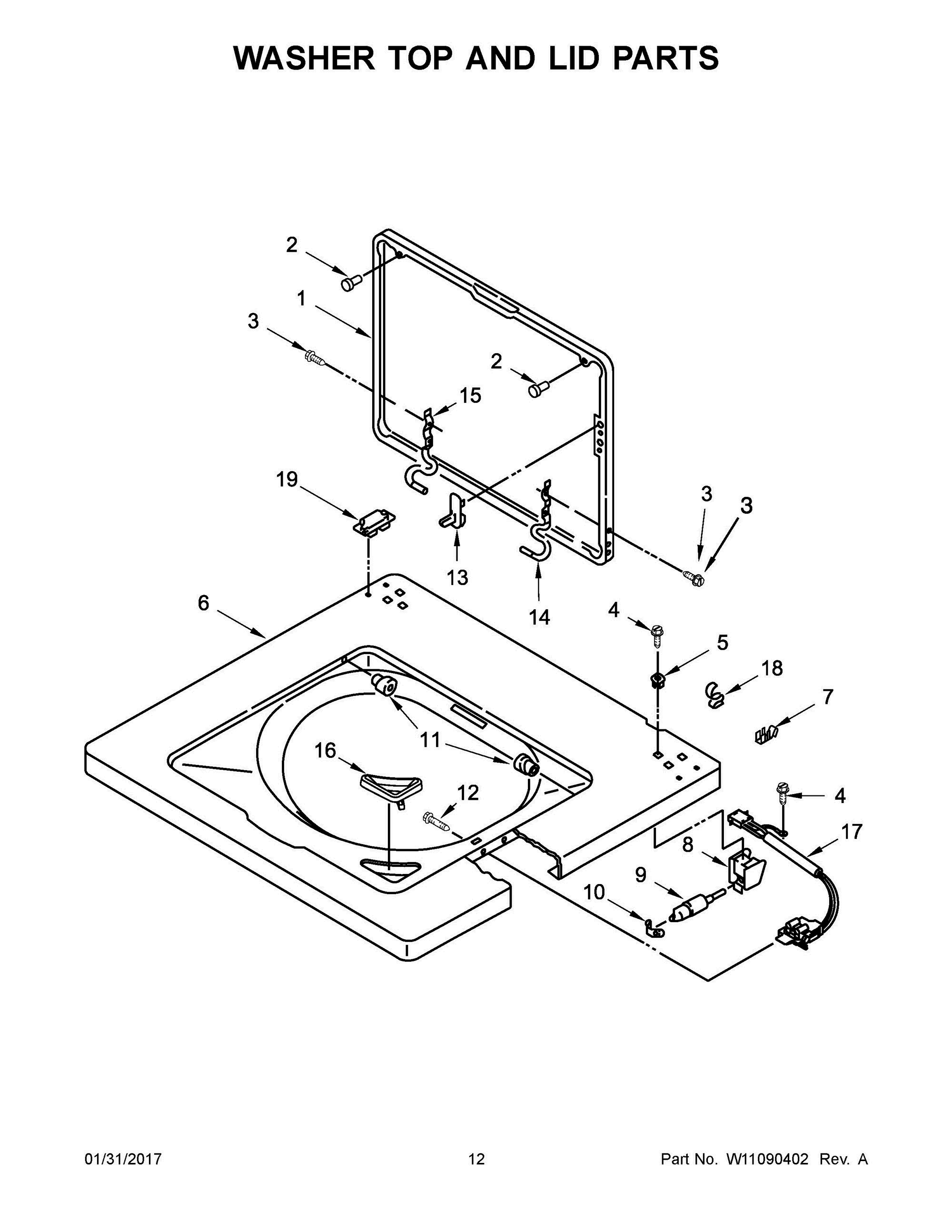 07 - WASHER TOP AND LID PARTS Diagram and Parts List for YWET4027EW1  Whirlpool Washer Dryer Combo