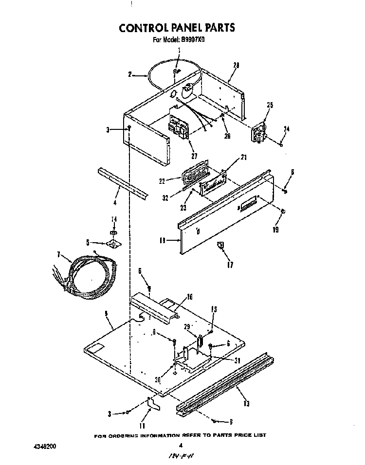 Control Panel Diagram and Parts List for B9907*0  Roper Range