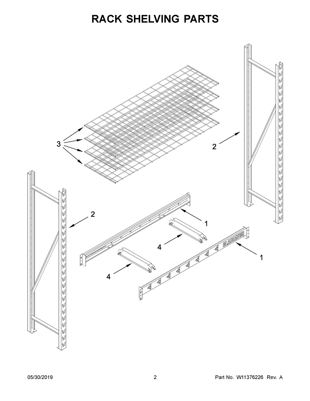 Rack Shelving Parts Diagram and Parts List for GARS604TEG01  Whirlpool Cabinet