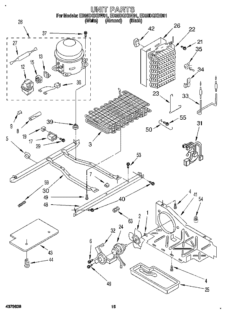 UNIT Diagram and Parts List for ED25DQXBB01  Whirlpool Refrigerator