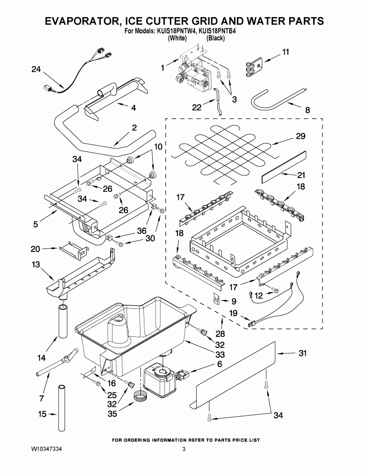 EVAPORATOR, ICE CUTTER GRID AND WATER PARTS Diagram and Parts List for KUIS18PNTW4  KitchenAid Ice Maker
