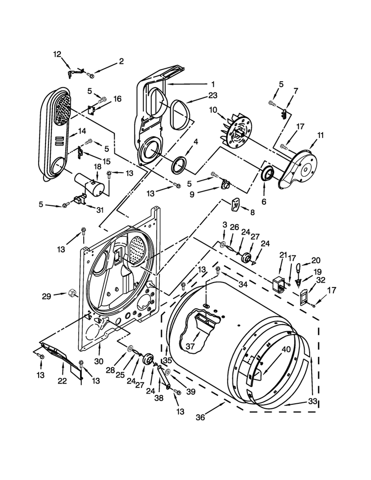 Bulkhead Parts Diagram and Parts List for WGD4850BW2  Whirlpool Dryer