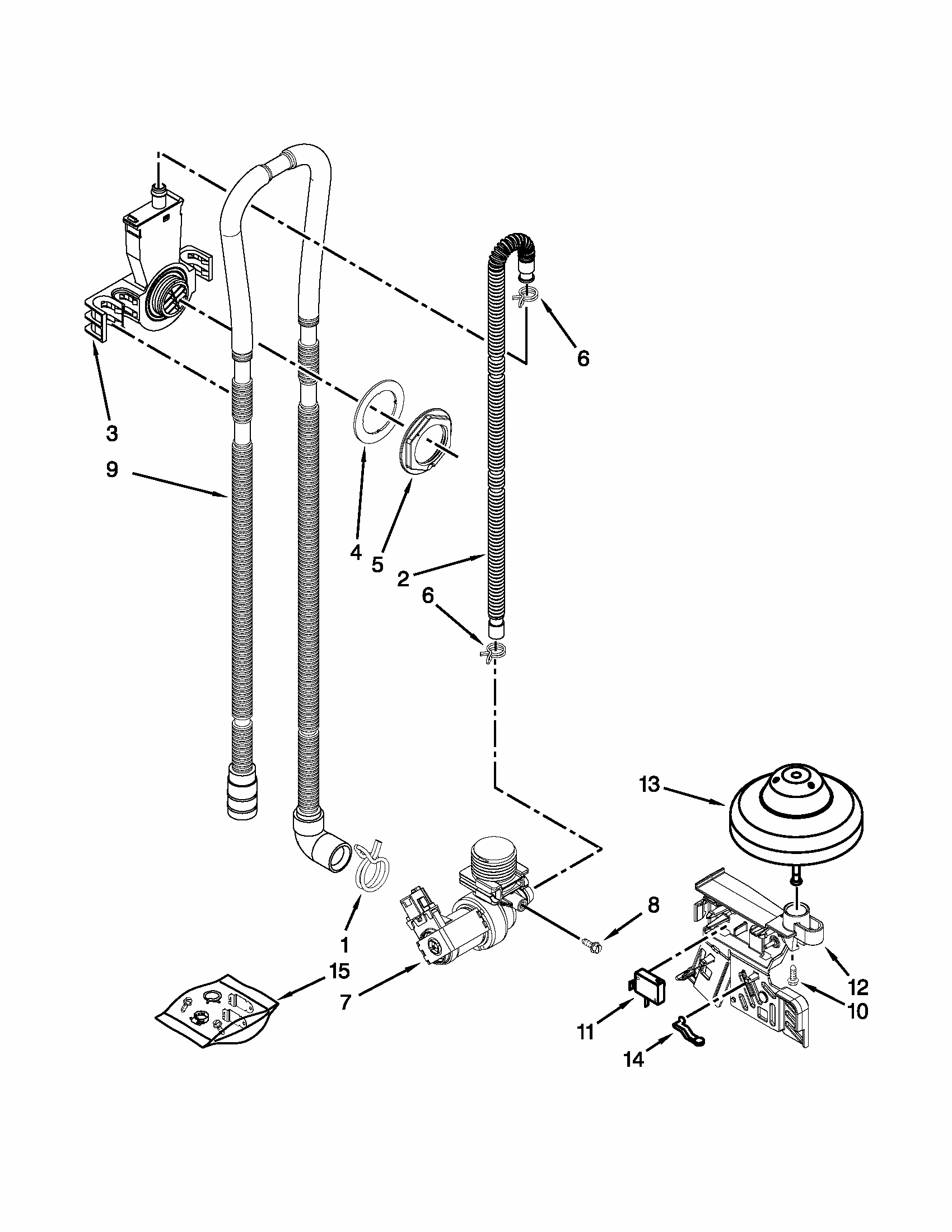 Fill, Drain And Overfill Parts Diagram and Parts List for 66513272K111  Kenmore Dishwasher