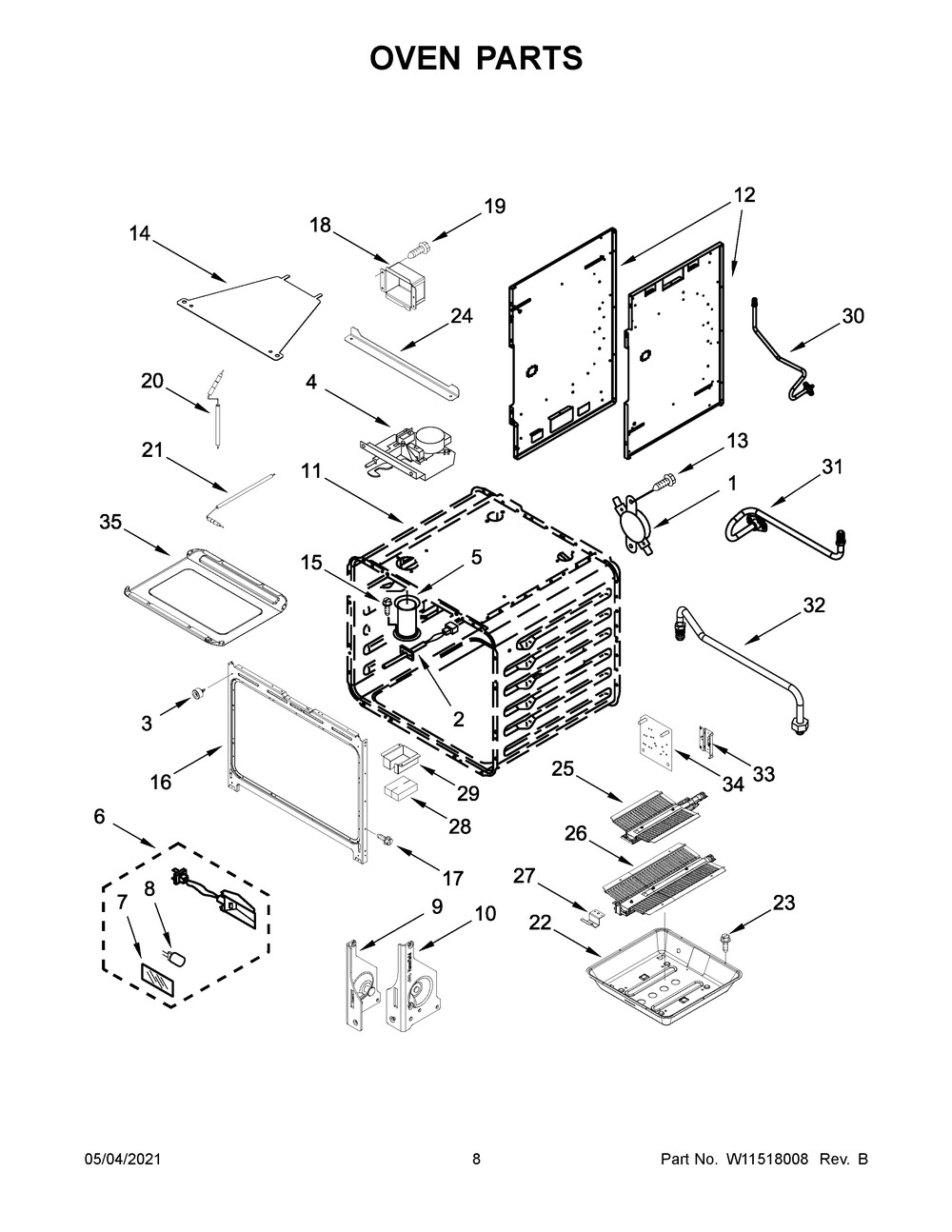 Oven Parts Diagram and Parts List for KFGC506JIB01  Whirlpool Range