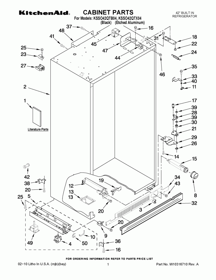 CABINET PARTS Diagram and Parts List for KSSO42QTX04  KitchenAid Refrigerator