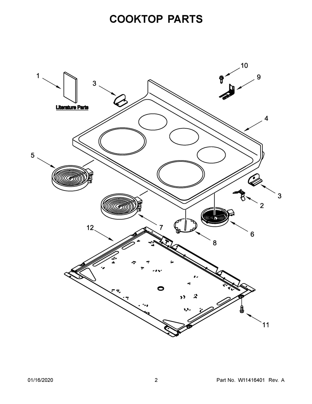 Cooktop Parts Diagram and Parts List for YWFE505W0JZ0  Whirlpool Range