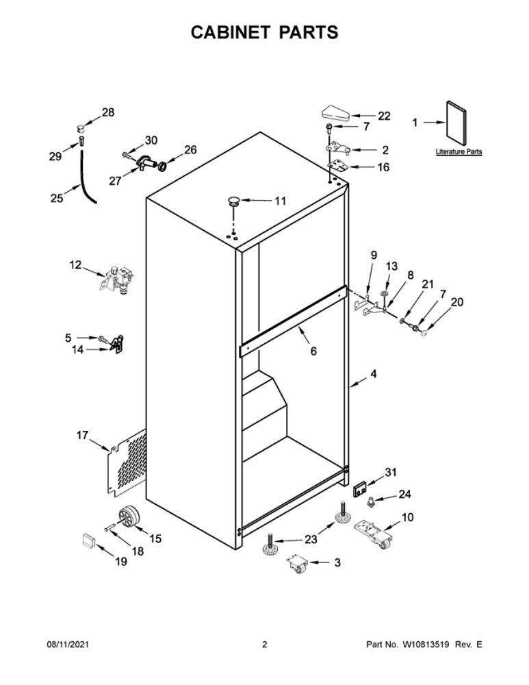 Cabinet Parts Diagram and Parts List for WRT318FZDB01  Whirlpool Refrigerator
