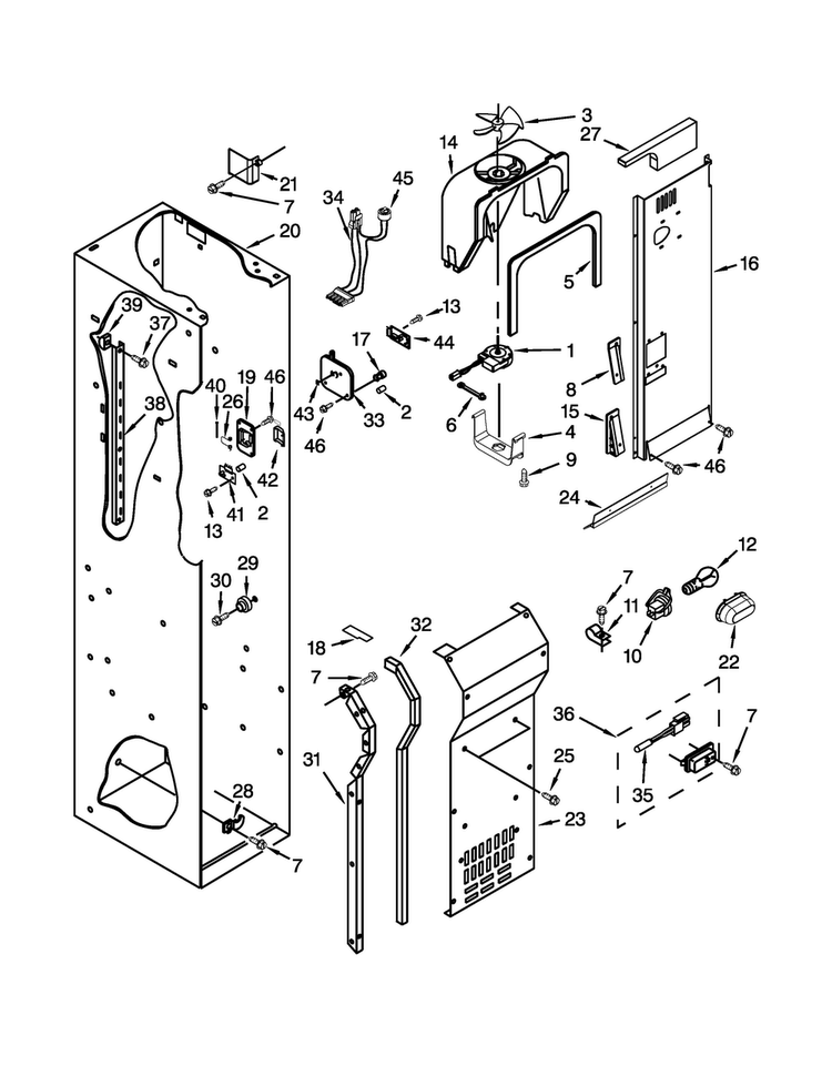 Freezer Liner And Air Flow Parts Diagram and Parts List for KSSC42QTS18  KitchenAid Refrigerator