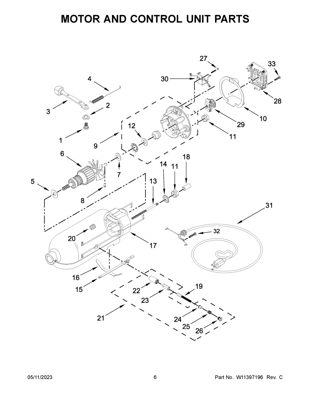 Motor And Control Unit Parts Diagram and Parts List for 5KSM125EIB4  KitchenAid Mixer