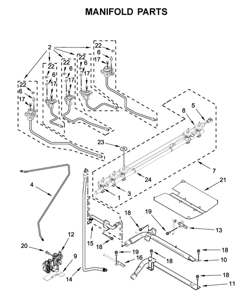 Manifold Parts Diagram and Parts List for WEG745H0FS1  Whirlpool Range