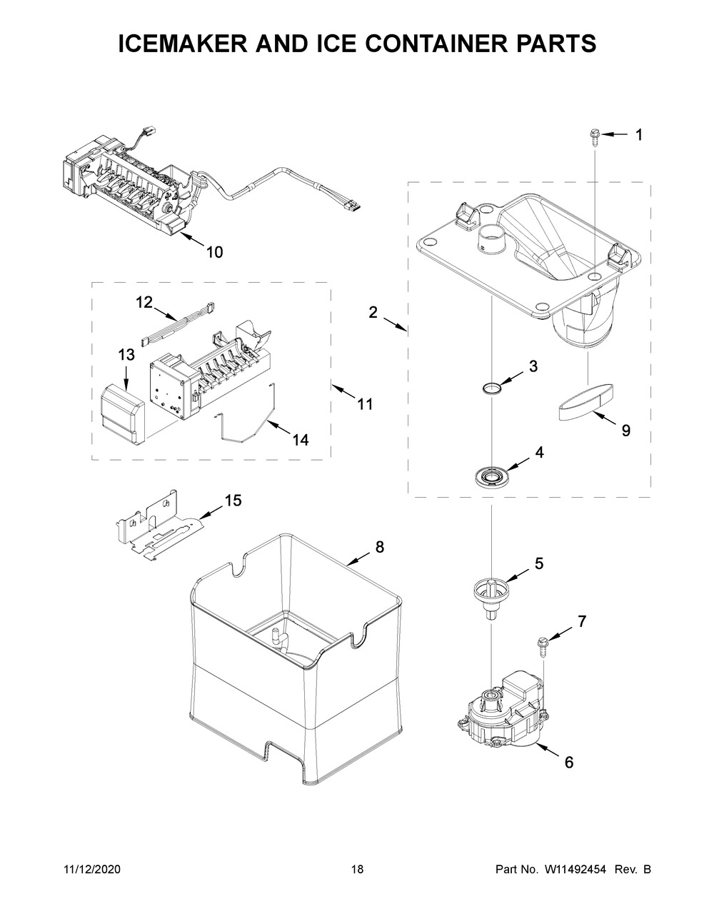 Icemaker And Ice Container Parts Diagram and Parts List for WRF767SDHZ02  Whirlpool Refrigerator