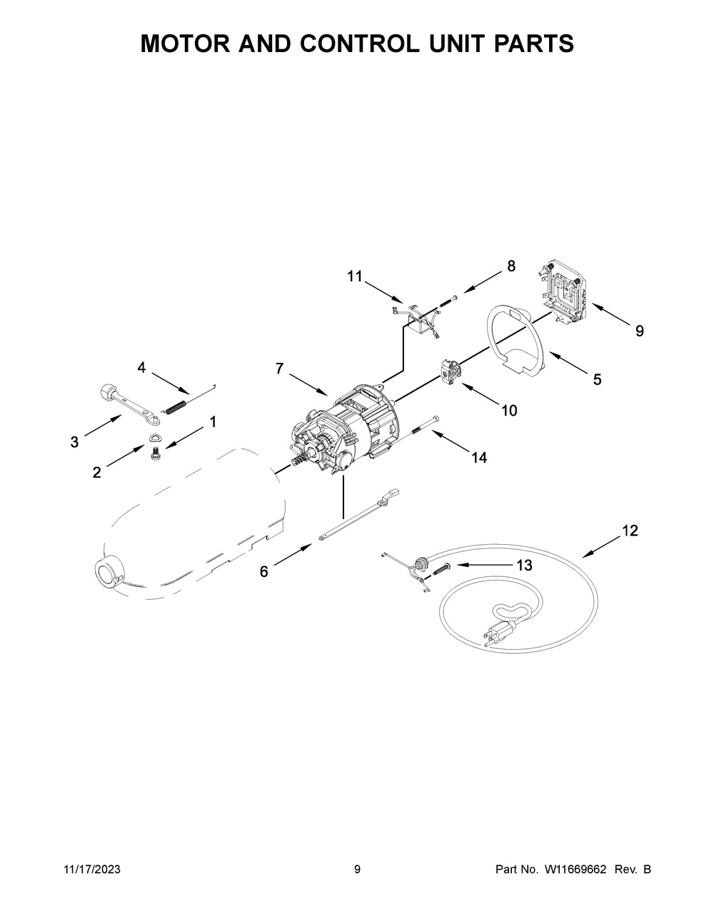 Motor And Control Unit Parts Diagram and Parts List for KSM150PSLR5  KitchenAid Mixer