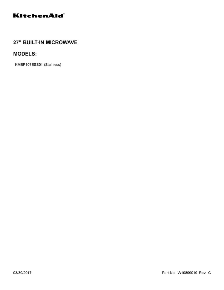 Cover Sheet Diagram and Parts List for KMBP107ESS01  KitchenAid Microwave