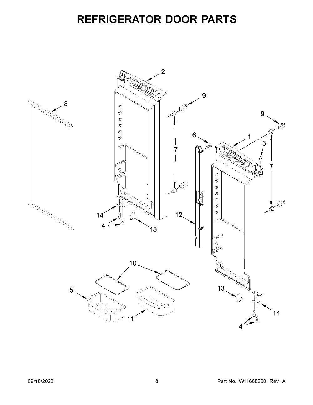 Refrigerator Door Parts Diagram and Parts List for KRFC302ESS08  KitchenAid Refrigerator