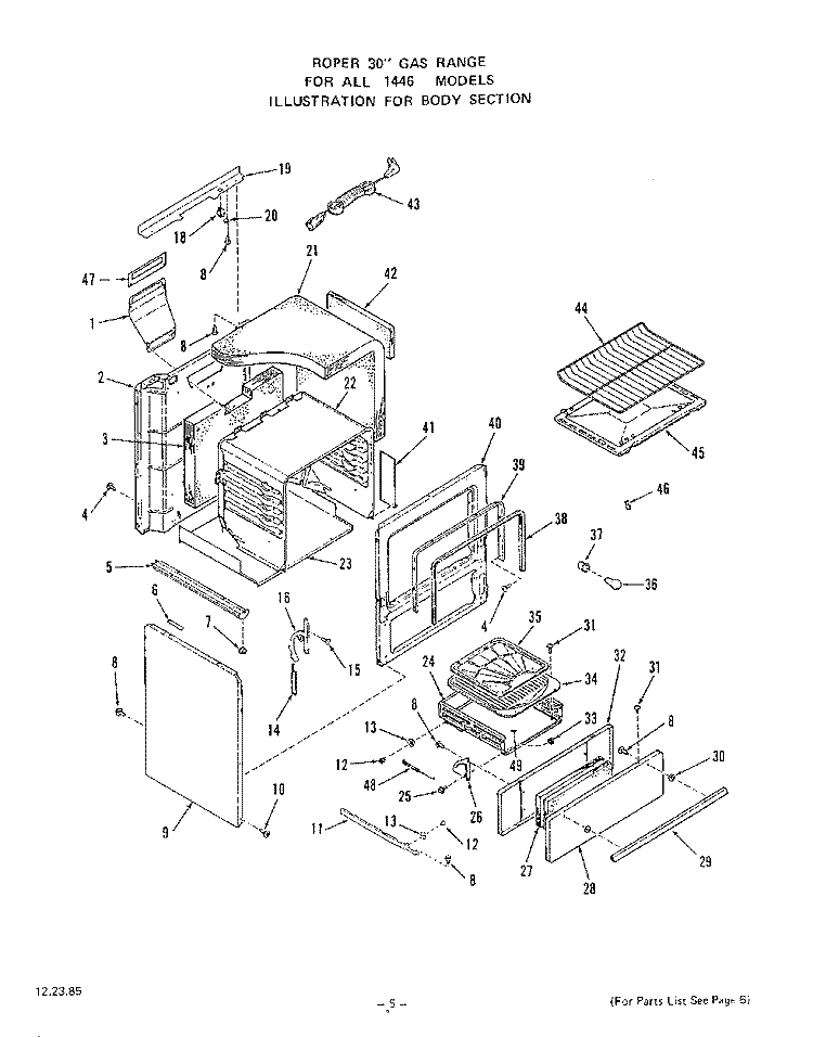 GRIDDLE Diagram and Parts List for 1446W0A  Roper Range