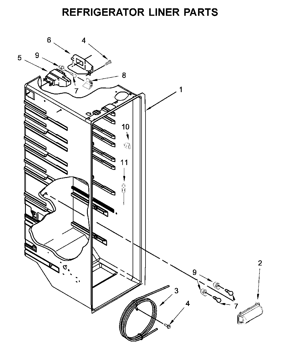 Refrigerator liner parts Diagram and Parts List for 10651115711  Kenmore Refrigerator