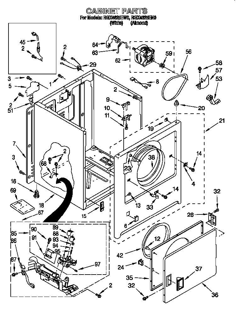 Cabinet Diagram and Parts List for RGX4624EN0  Roper Dryer