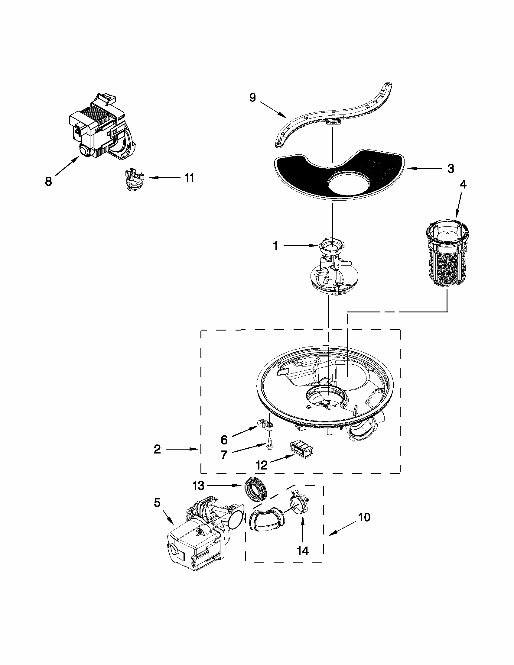 Pump And Motor Parts Diagram and Parts List for 66517159K210  Kenmore Dishwasher