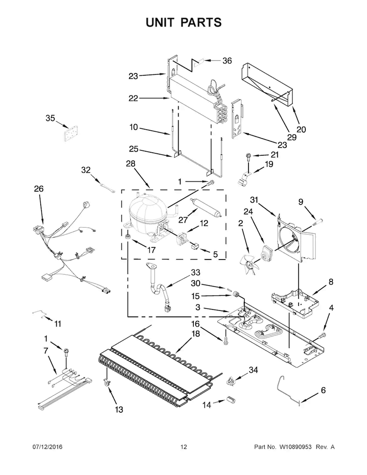 Unit Parts Diagram and Parts List for KRFC300EBS00  KitchenAid Refrigerator