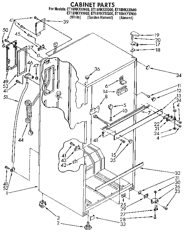 Cabinet Diagram and Parts List for ET18NKYXG00  Whirlpool Refrigerator