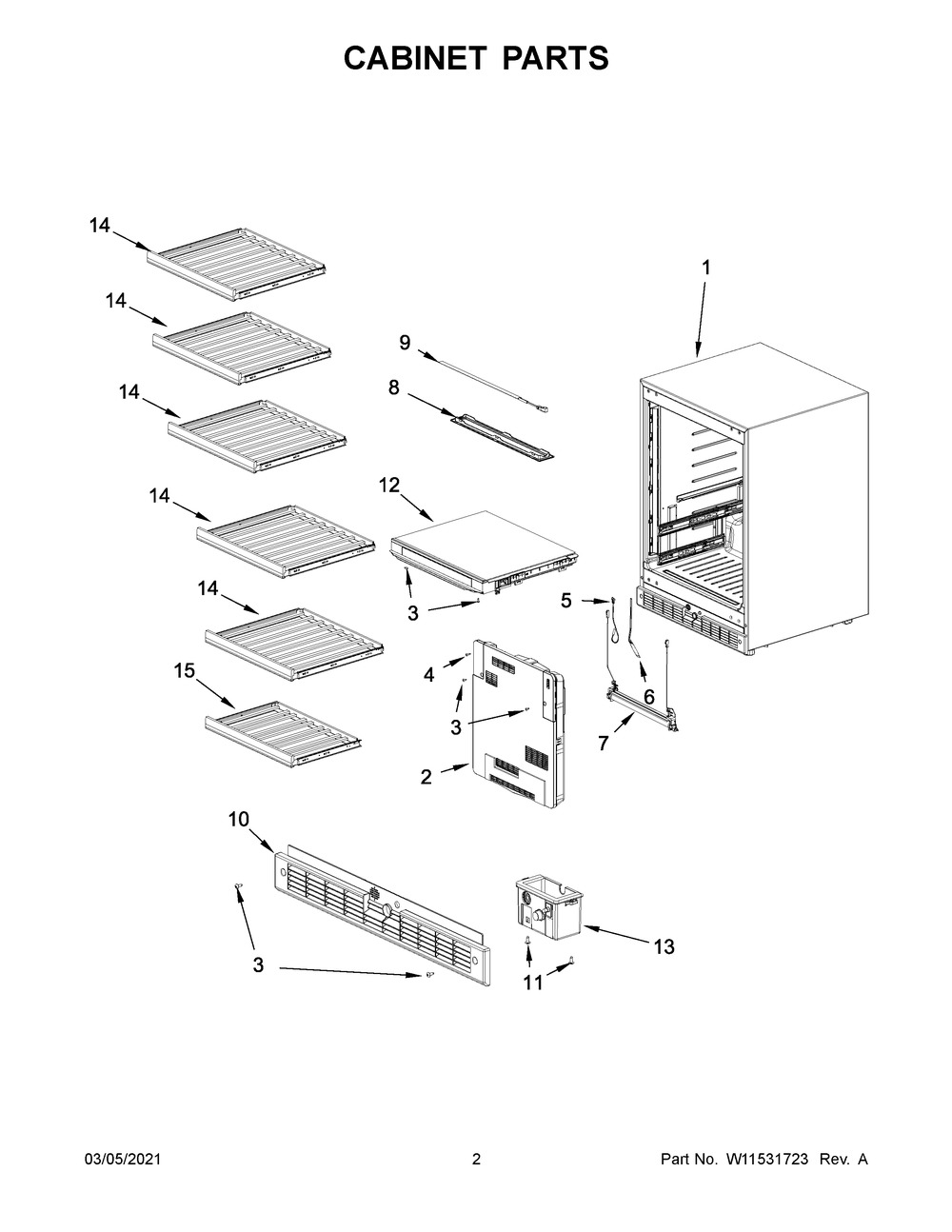 Cabinet Parts Diagram and Parts List for KUWR314KSS00  Whirlpool Refrigerator