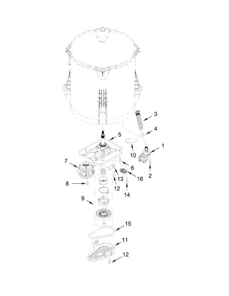 Gearcase, Motor And Pump Parts Diagram and Parts List for 11025132411  Kenmore Washer