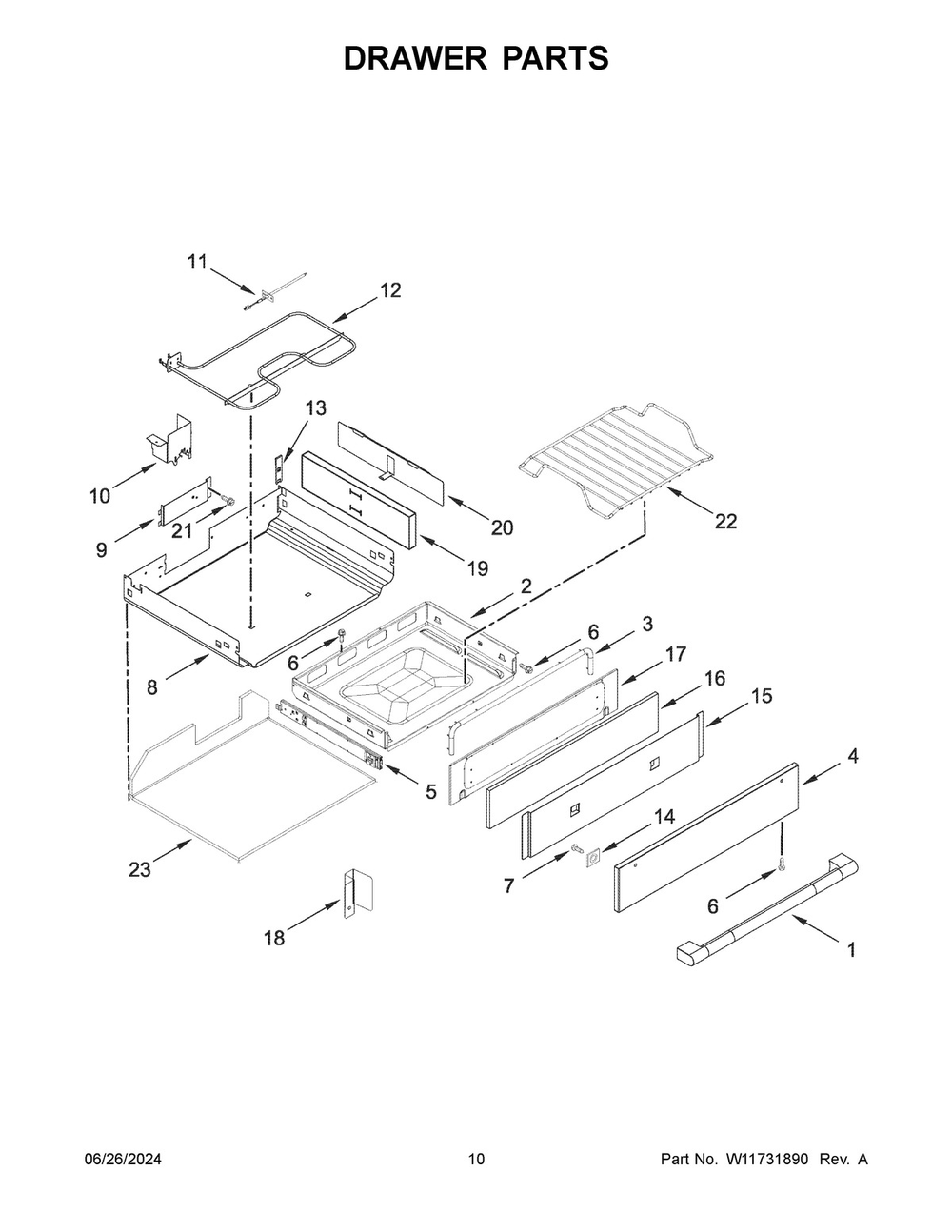 06 - Drawer Parts Diagram and Parts List for JGS1450ML1  Whirlpool Range