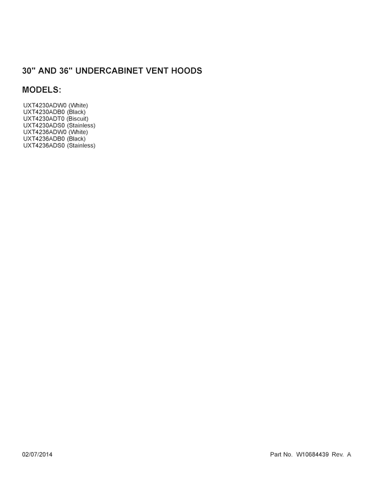 Cover Sheet Diagram and Parts List for UXT4230ADB0  Whirlpool Range Hood