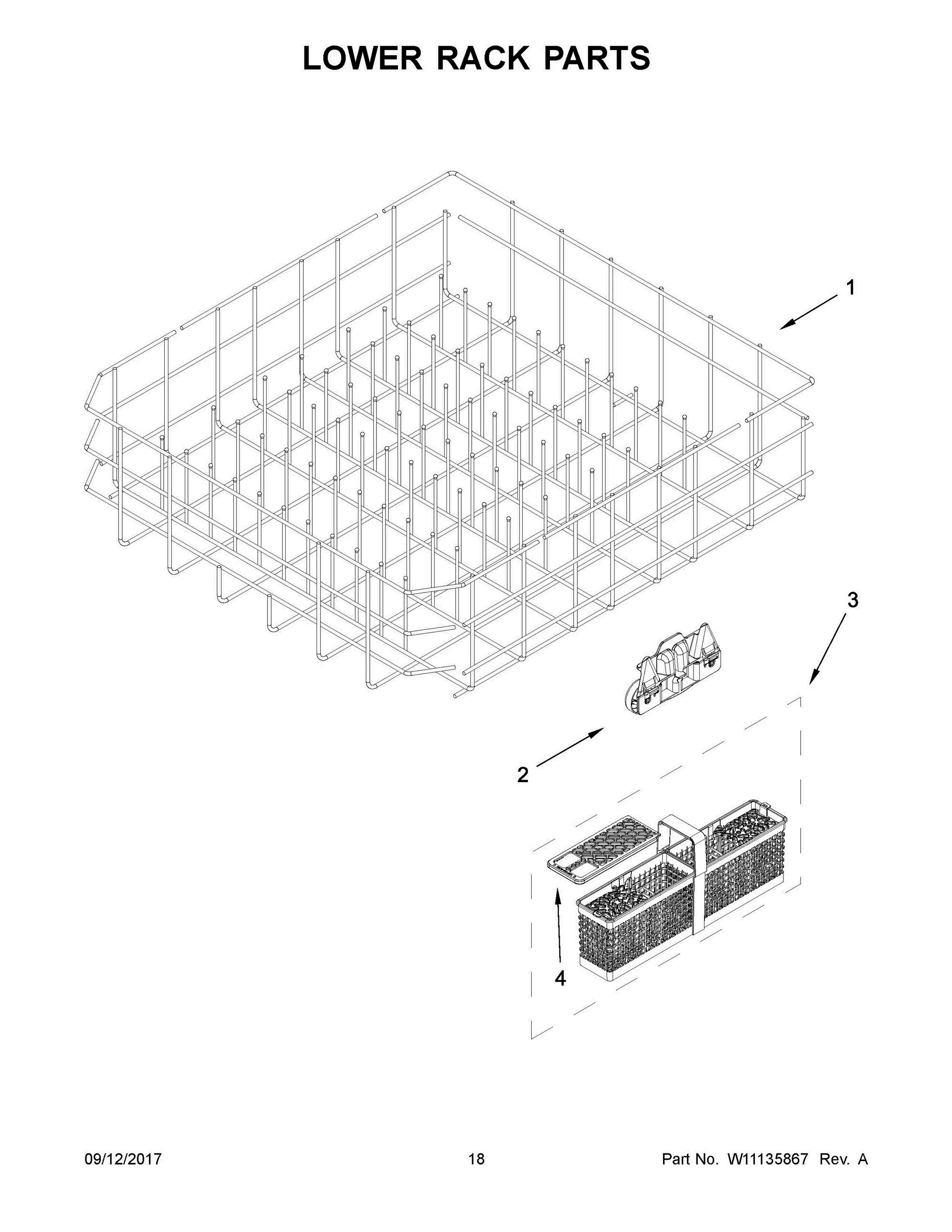10 - LOWER RACK PARTS Diagram and Parts List for KDPE334GBS0  Whirlpool Dishwasher