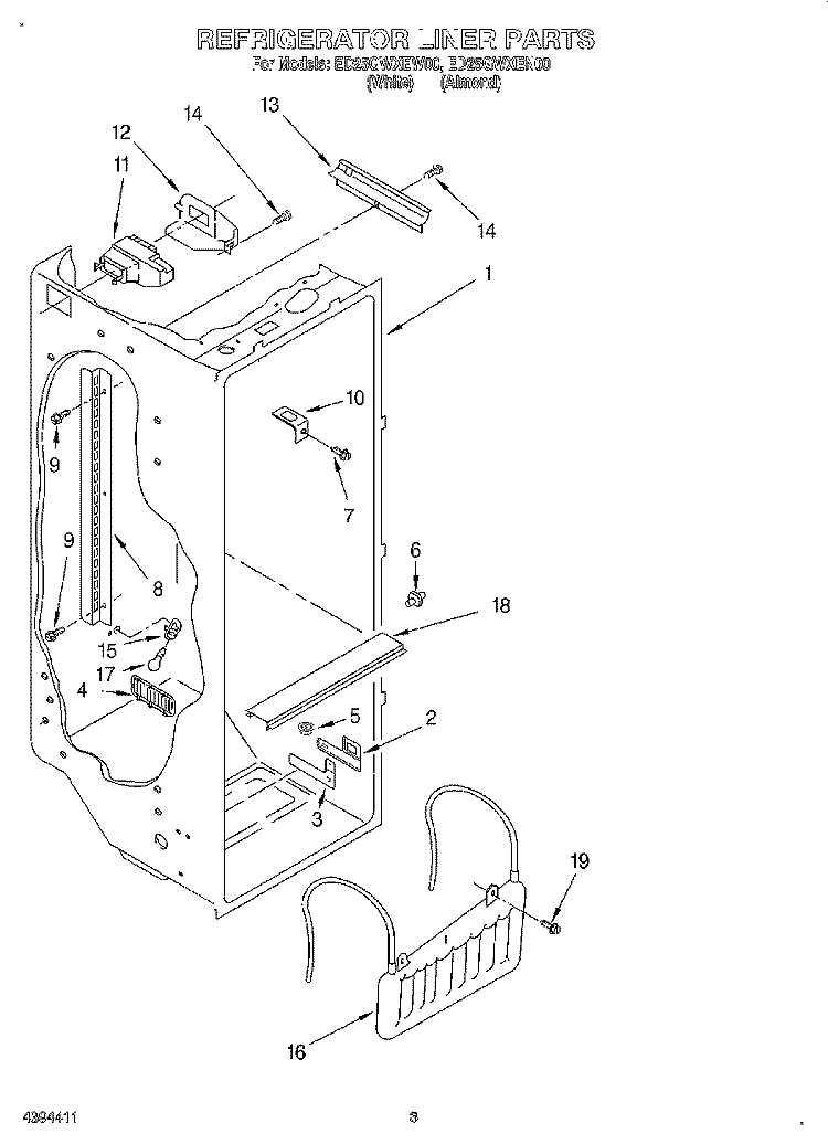 REFRIGERATOR LINER Diagram and Parts List for ED25GWXEW00  Whirlpool Refrigerator